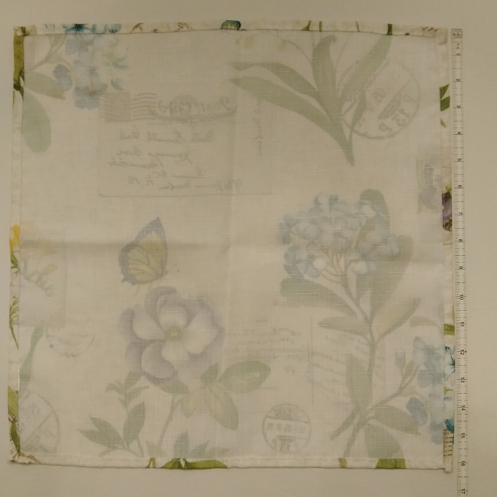 Elrene Botanical Blossom Cloth NAPKINS Set of 4 Floral Butterfly Postmark ~17x17 - Picture 9 of 13